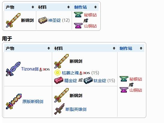 泰拉瑞亚原版断钢剑合成步骤缩略图