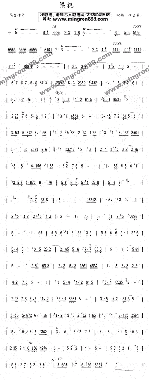 梁祝钢琴简谱带指法缩略图